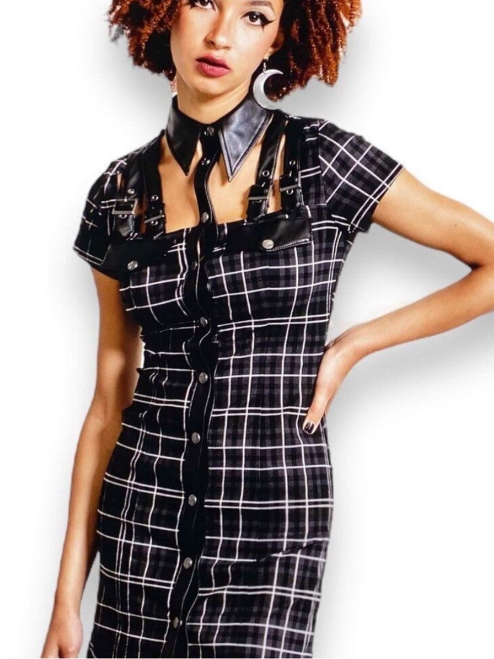 All Attitude Cut Out Leather Straps Button Down Mini Dress Killstar - NWT